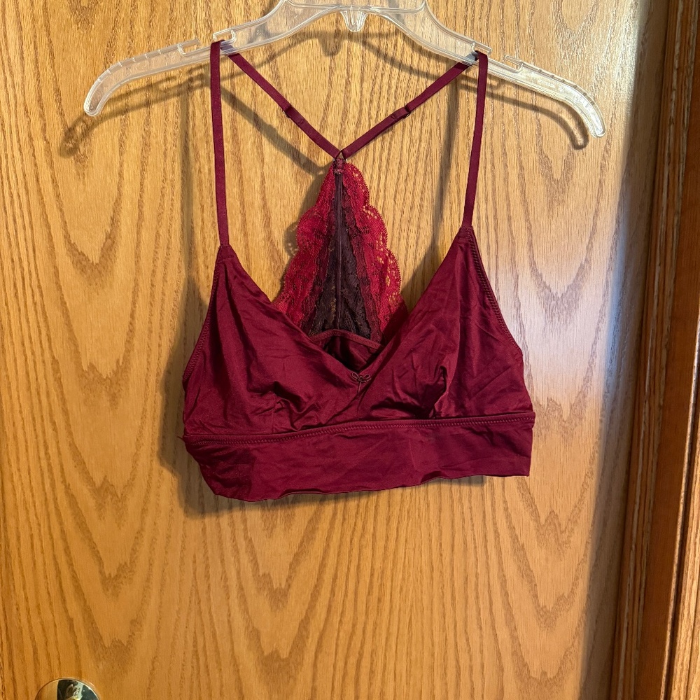 Aerie Maroon Lace Lined Spaghetti Strap Bralette Bra